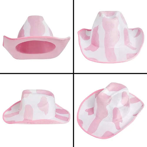 Miniatura 4 de Zodaca Sombreros de vaquero para mujeres y hombres, talla única, sombrero de vaquera con estampado de vaca rosa, espuma EVA suave y terciopelo