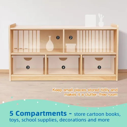 Miniatura 4 de OOOK Estantería Montessori de 5 Secciones de Madera, Gabinete de Almacenamiento de 2 Estantes, Organizador de Juguetes y Almacenamiento, Organizador