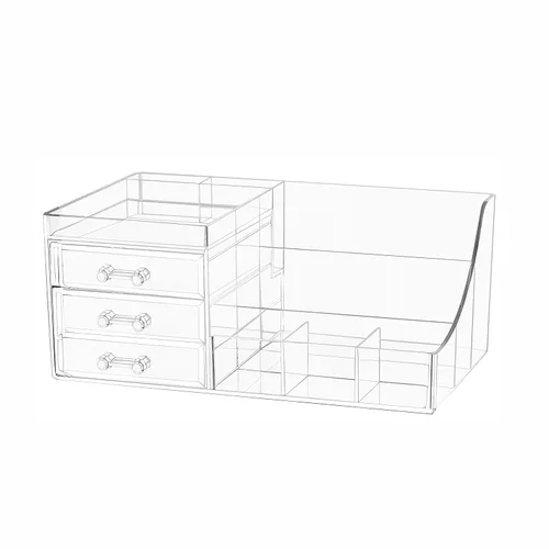 Cq acrylic Paquete de 1 organizador de maquillaje transparente, apilable, 3 cajones, bonitos organizadores de tocador para el clip de pelo, joyas,