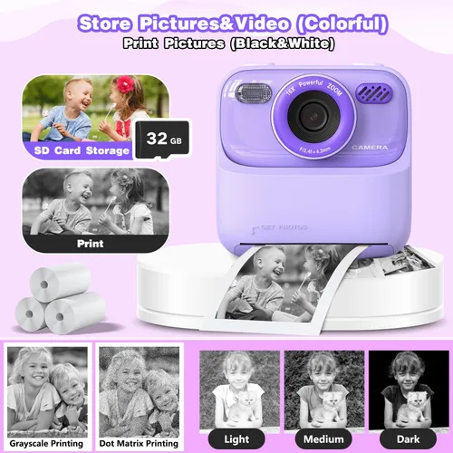 Miniatura 5 de masterbee Cámara para niños con impresión instantánea, regalos de cumpleaños para niñas y niños, juguetes de cámara digital para niños, video HD