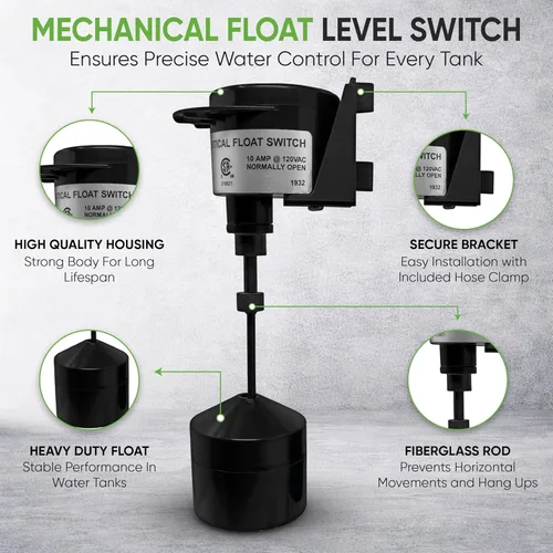 Miniatura 3 de PumpSpy Interruptor de flotador vertical para bombas de sumidero – Reemplazo de interruptor de bomba universal con cable de 10 pies, control