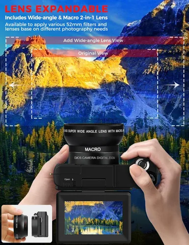 Miniatura 4 de Cámara Digital 4K con Kit de Accesorios para Creador, Cámara de Vlogging de 48MP con Control Remoto para Vloggers, Enfoque Automático, Pantalla