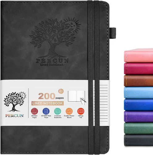 Miniatura 27 de PERCUN Cuaderno rayado para hombres y mujeres, 160 páginas con rayas universitarias para escribir, cuadernos A5 de cuero de tapa dura para el Marrón