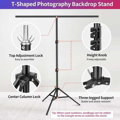 Miniatura 3 de Pantalla de fondo en blanco y negro con kit de soporte de 5 x 6.5 pies para estudio de foto y video, fondo negro reversible 2 en 1, pantalla blanca