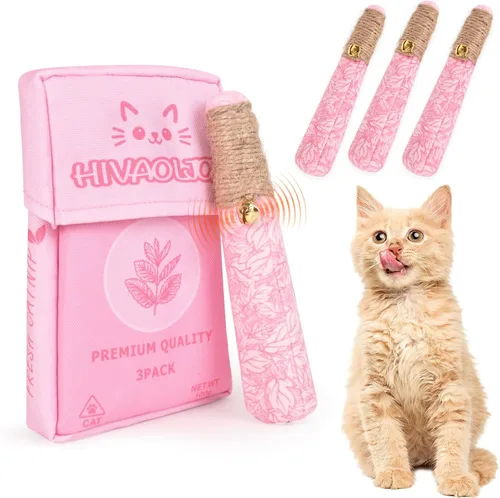 Miniatura 8 de Paquete de 3 juguetes de hierba gatera para gatos, divertidos juguetes para gatos con cuerda dental y cascabel, juguetes 100% orgánicos de hierba