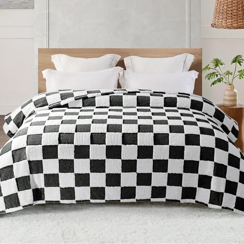Miniatura 22 de Exclusivo Mezcla - Manta de franela super suave y cálida con diseño de vellón esponjoso, para sofá, cama, con lindo patrón a cuadros, negro, 50" x