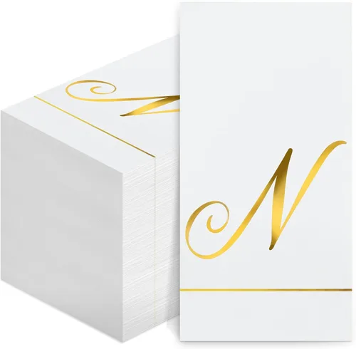 Miniatura 12 de Pasimy 100 servilletas con inicial, servilletas con monograma para invitados, toallas de papel con letras doradas, desechables, elegantes, toallas
