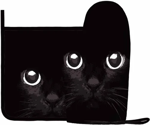 Miniatura 2 de Mxocom Manopla de horno y soporte para olla de gato negro con cabeza de gato fría de silicona, resistente al calor, para cocinar, barbacoa, hornear