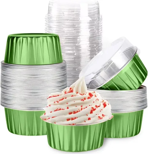 Miniatura 13 de Mini tazas de papel de aluminio para hornear cupcakes con tapas (40 piezas, 5 oz), forros redondos de papel de aluminio para cupcakes, moldes