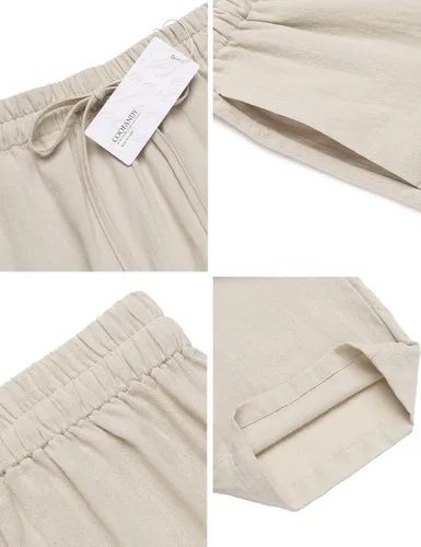 Miniatura 4 de COOFANDY Pantalones casuales de lino para hombre con cintura elástica y cordón para playa