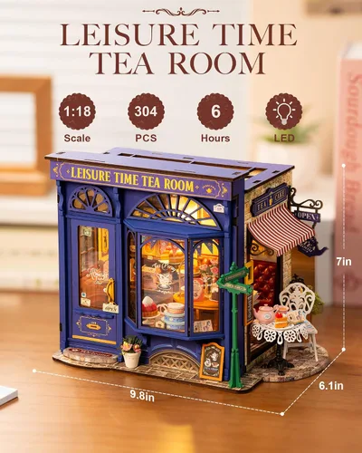 Miniatura 5 de Rolife - Kit de bricolaje de casa de muñecas en miniatura 1:18 Salón de té eduardiano con fachada abatible, kit de modelo de diorama
