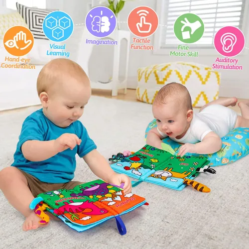 Miniatura 9 de 2 piezas de libros de bebé arrugados de alto contraste de 0 a 6 meses, juguetes sensoriales interactivos para bebés de 9 a 12 meses, actividades