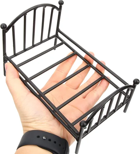 Miniatura 6 de iplusmile - Marco de cama de metal en miniatura para casa de muñecas, 6.29 x 4.33 x 3.93 pulgadas, accesorio de muebles de dormitorio