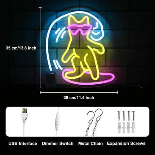 Miniatura 3 de Letrero de Neón de Gato Surfeando Letrero de Neón de Gato Surfista Genial Letreros LED para Pared Tabla de Surf Colorida Luz de Neón Regulable