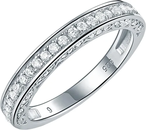 Newshe Jewellery Banda de Boda Apilable Anillos de Compromiso de Circonita Cúbica para Mujeres Plata de Ley 925 Eternidad Aniversario Nupcial Talla