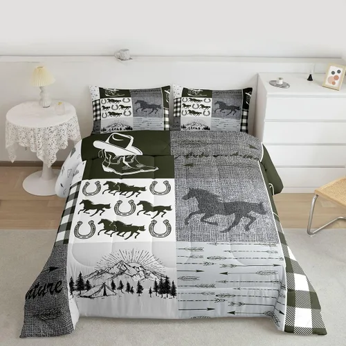 Miniatura 266 de Juego de edredón de oso y ciervo, tamaño individual, ropa de cama de animales salvajes de caza, colcha rústica de cabaña, casa de campo, cuadros