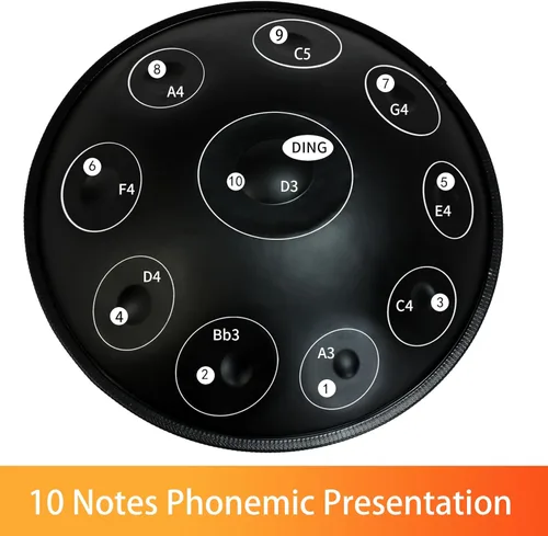 Miniatura 2 de Handpan - Instrumento de tambor Kurd de 22 pulgadas en D menor, 10 notas, para rendimiento profesional, tambores de sonido de 440 Hz para adultos