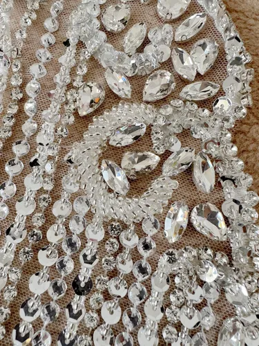 Miniatura 5 de Accesorios de encaje de gran tamaño con cuentas, lentejuelas y cristales brillantes, hechos a mano, para coser a mano, con adornos de cristal