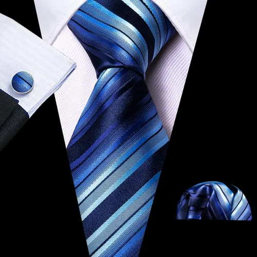 Miniatura 100 de Barry.Wang Juego de corbatas para hombre, corbata de seda a rayas, tejido a cuadros, gemelos formales, negocios, boda