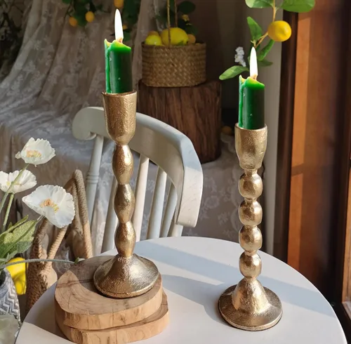Miniatura 6 de Portavelas cónicos de hierro antiguo, juego de 2 candelabros decorativos, portavelas con acabado de latón para bodas, comedores y fiestas