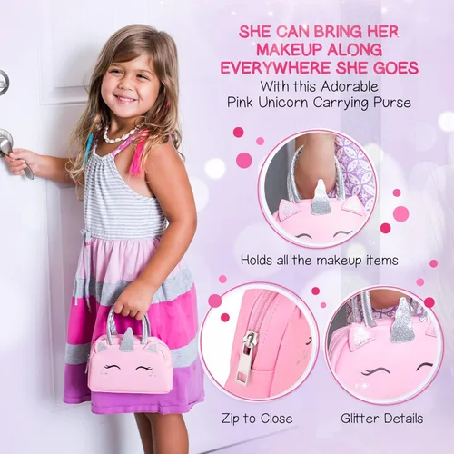 Miniatura 6 de Kit de maquillaje de simulación para niñas pequeñas con bolso de unicornio: juego de juguetes de maquillaje falso (no real) para niños pequeños