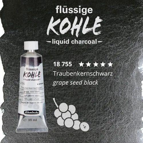 Miniatura 3 de Schmincke - Carbón líquido, semilla de uva negro, 1.2 fl oz, 18 755 009, para pintura al carbón, dibujo al carbón y underpainting, vegano Semilla