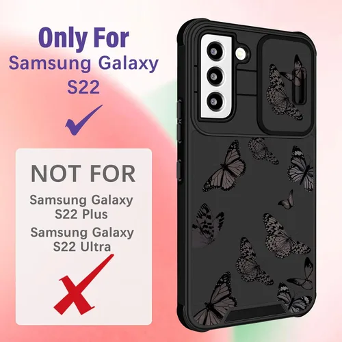 Miniatura 2 de Funermei Funda para Samsung Galaxy S22 – Funda de Mariposa Bonita para Mujeres y Niñas, Cubierta Femenina Estética Negra, Bonito Diseño de Moda