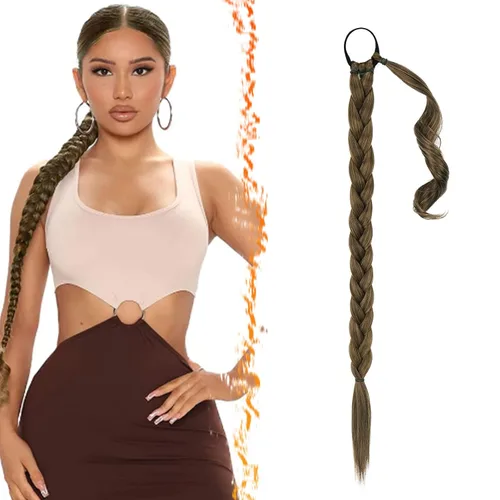 Miniatura 8 de Barsdar Extensión de 26 Pulgadas de Cola de Caballo Trenzada Larga con Banda Elástica - Extensiones de Cabello en Cola de Caballo Recta y Elegante