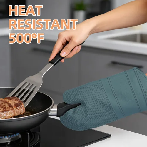 Miniatura 6 de YUTAT Silicone Oven Mitts,Heat Resistant 500F Kitchen Mitts 2PCS,Waterproof Cooking Gloves with Soft Polyester Filling for Kitchen Cooking Baking