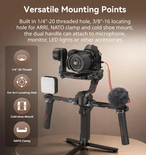 Miniatura 7 de SMALLRIG Mango Doble Empuñadura para Cardán DJI RS 4 /RS 4 Pro/RS 3 / RS 3 Pro/RS 2 / RSC 2, Empuñadura de Mango de Cardán con Rieles NATO, Zapata