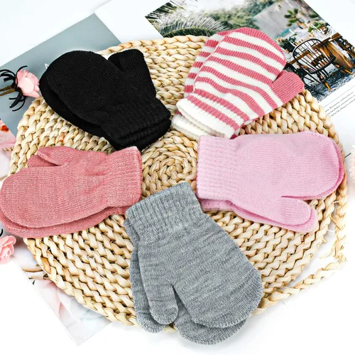 Miniatura 86 de ONESING 5 pares de guantes de invierno negros para bebés y niñas - Guantes cálidos para recién nacidos
