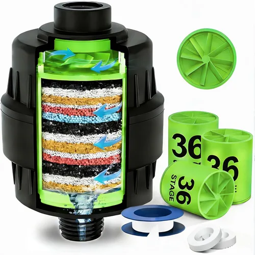 Miniatura 9 de Juego de cabezal de ducha filtrado de lujo de alto rendimiento - 36 etapas de filtro avanzado para la ducha y agua dura, elimina el cloro para agua