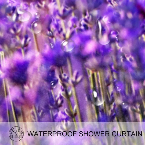 Miniatura 3 de KXO Cortina de ducha de flores de lavanda púrpura malva, impermeable, lavable, juego de cortinas de baño de poliéster con ganchos, 72 x 72 pulgadas
