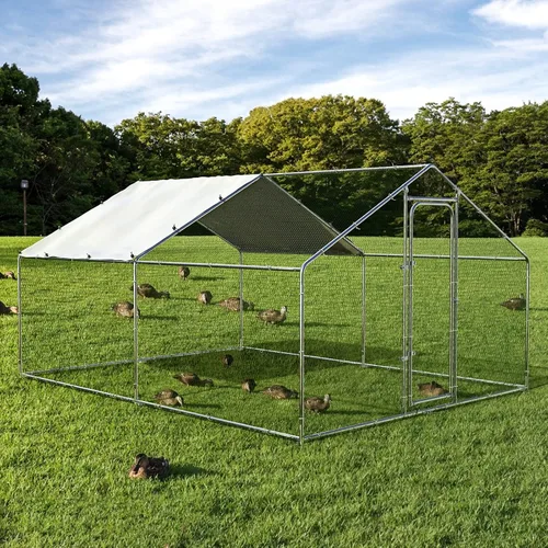 Miniatura 7 de ORANLAND Gallinero de metal grande, 9.9 x 9.9 x 6.6 pies con tapa, corral de pollo con techo de espira con cerradura de seguridad, jaula de conejo