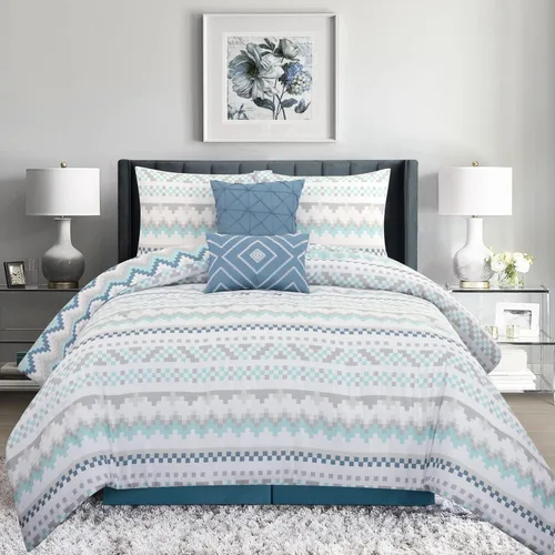 Miniatura 15 de Grand Avenue Juegos de cama con diseño geométrico negro/rojo, tamaño Queen con edredón, 7 piezas, funda de almohada, falda de cama, almohada