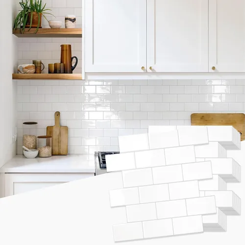 Miniatura 12 de STICKGOO - Azulejos de metro blancos para despegar y pegar, azulejos adhesivos para cocina (paquete de 1, diseño más grueso)