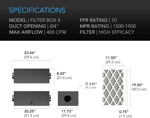 Miniatura 5 de AC Infinity Caja de filtro en línea de 4 pulgadas con filtro de alta eficacia, kit de filtración HVAC para toda la casa, se adapta a ventiladores
