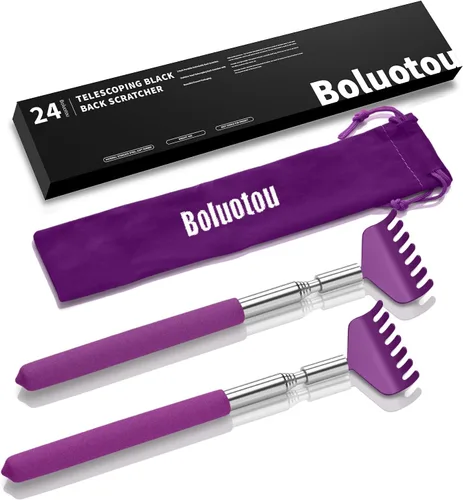 Miniatura 11 de Kuvvfe Paquete de 2 rascadores de espalda extensibles portátiles, rascador de espalda telescópico de acero inoxidable con hermoso embalaje de regalo