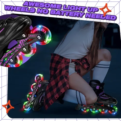 Miniatura 8 de Patines en línea ajustables para niños y niñas de 4 a 12 años, cuchillas de patines para niños con ruedas completamente iluminadas, divertidos
