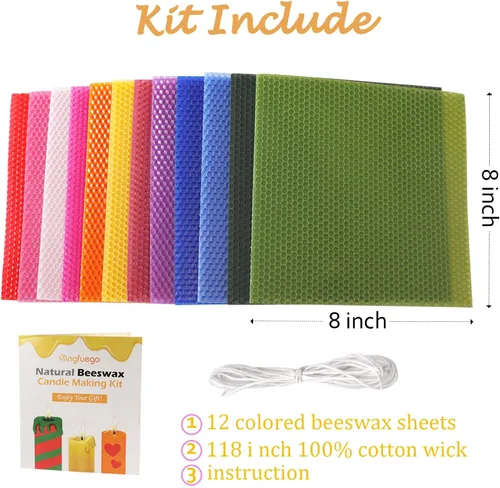 Miniatura 2 de Bingfuego Kit de fabricación de velas de cera de abeja para niños, 12 hojas para enrollar, color natural brillante (8 x 8 pulgadas)