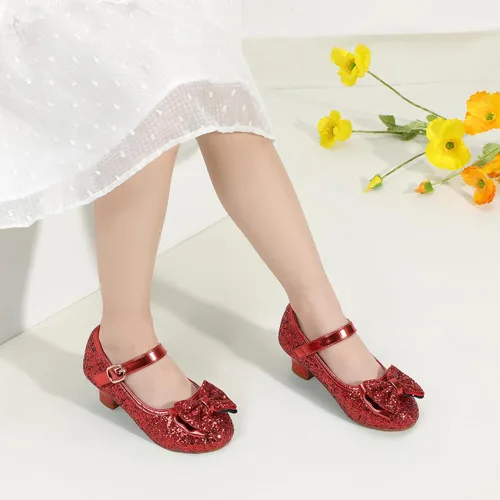 Miniatura 173 de PANDANINJIA Vestido de jada para niñas y niños pequeños, zapatos de princesa Mary Jane con tacones con lazo para fiesta, boda, boda