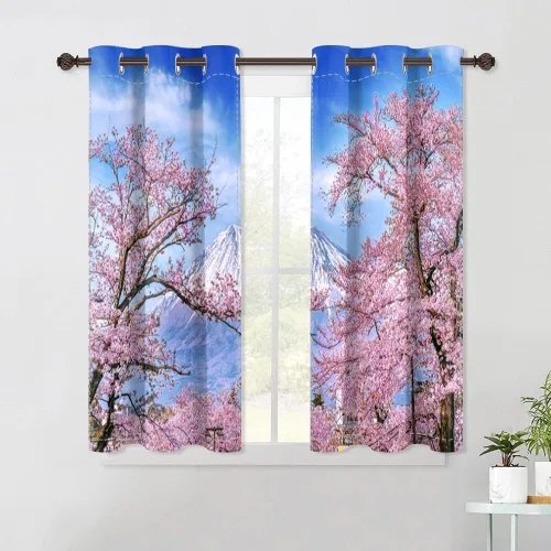 Miniatura 41 de Cortinas japonesas con pintura de tinta, monte Fuji, sol rojo, puesta de sol, hojas de bambú, cortinas de ventana para dormitorio, sala de estar