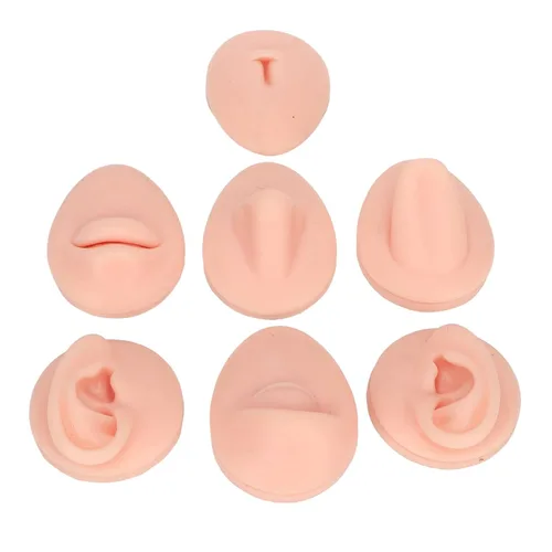 Miniatura 5 de Pieza de práctica de piercing corporal, modelo de 6 piezas de silicona suave, modelo de simulación de perforación de oreja, ojo, nariz, boca, lengua