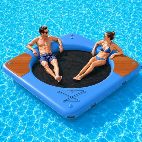 Miniatura 25 de Muelle flotante inflable redondo de 6 a 12 pies, anillo de flotador Sunchill, hamaca de agua para broncear flotadores de piscina con tela tejida