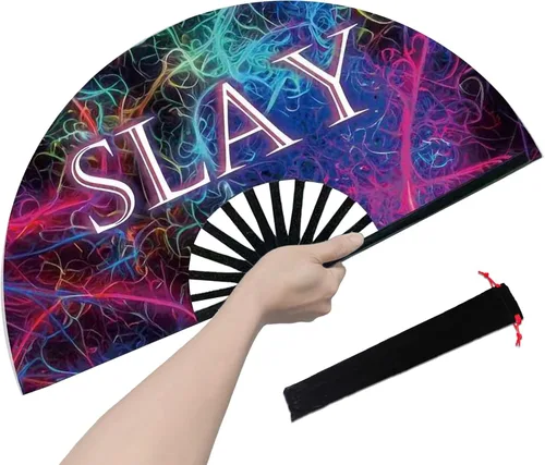 Miniatura 14 de Abanico rave, ventilador de mano plegable grande para mujeres y hombres, ventiladores para baile de línea para raves, EDM, fiesta de baile