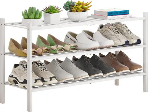 Miniatura 21 de Zapatero de bambú apilable para zapatos, organizador de almacenamiento para unidad, entrada, pasillo y armario, estante resistente independiente