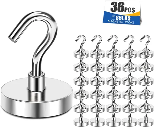 Miniatura 20 de MIKEDE Ganchos Magnéticos, 30 Libras+ Imanes de Tierra Negros de Servicio Pesado con Gancho para Refrigerador, Ganchos Magnéticos de Crucero