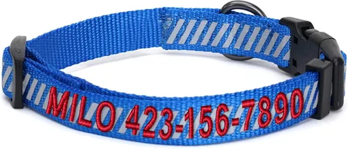 Miniatura 33 de Pawtitas - Collar reflectante para perro - Nombre y número de teléfono personalizados, ajustable para perros pequeños y cachorros - Morado Púrpura