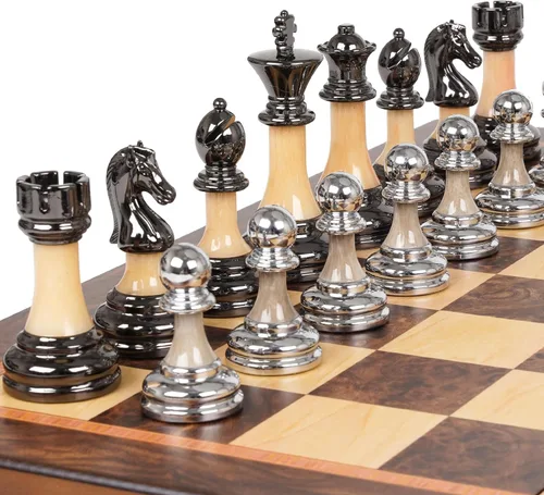 Juego de ajedrez grande de lujo de 17 pulgadas, tablero de ajedrez de madera con piezas de ajedrez de metal y acrílico, tamaño King de 3.5 pulgadas,