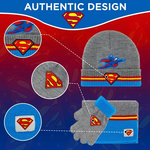 Miniatura 6 de DC Comics Guantes de invierno, sombrero de invierno y bufanda para niños, conjunto de sombrero y guante para niños, guantes DC Comics para niños